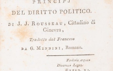 Rousseau (Jean Jacques) Del Contratto Sociale, o Principj del Diritto Politico, first edition in