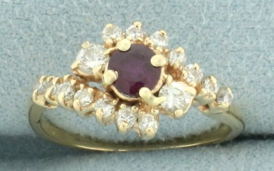 Ruby and Diamond Bypass Ring in 14k Yellow Gold
