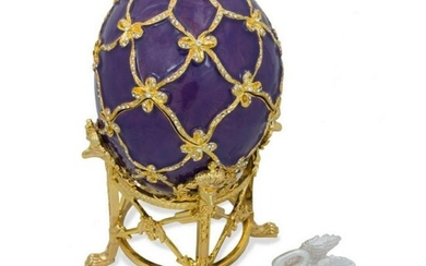 Russian Enamel Swan Trinket Jewel Box Egg