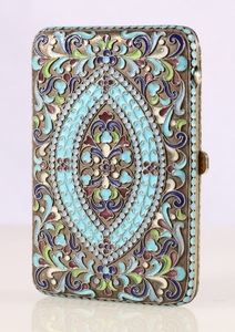 Russian silver, filigree and enamelled cigarette case, decor...