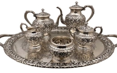 S. Kirk & Son Sterling Silver Repousse 6-Piece Tea & Coffee Set with Tray