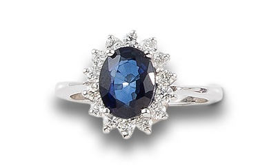 SAPPHIRE AND DIAMONDS ROSETTE RING, IN WHITE GOLD