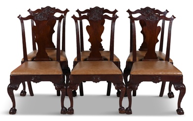 SET OF SIX PHILADELPHIA STYLE CHIPPENDALE MAHOGANY DINING CHAIRS 40 1/2 x 23 x 22 1/2 in. (102.9 x 58.4 x 57.2 cm.)