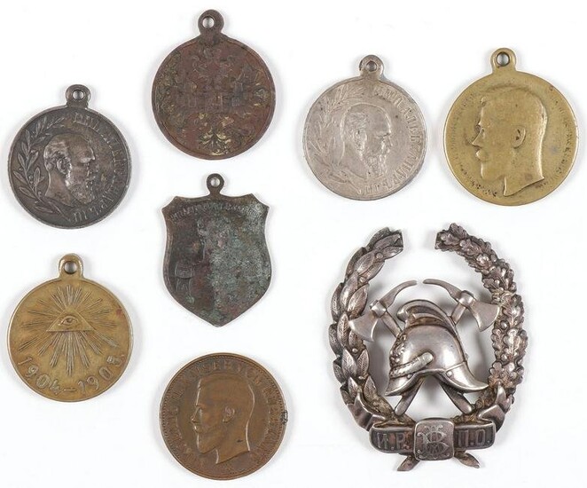 SEVEN IMPERIAL RUSSIAN MEDALS & BADGE 1864-1915