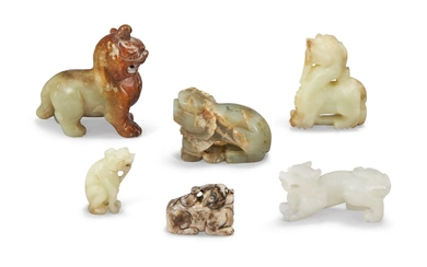 SIX JADE CARVINGS OF BEASTS CHINA, LATE QING DYNASTY OR LATER