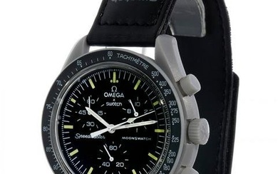 SWATCH/OMEGA watch. "Mission to the Moon". Bioceramic case, hands and tachymeter scale in white