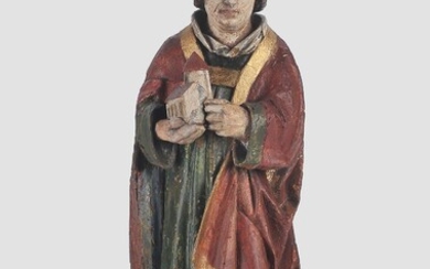 Saint Wolfgang Salzbourg, vers 1480 Tilleul sculpté, polychromie ancienne Hauteur 67 cm