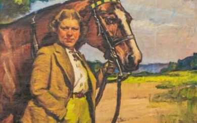 Sandor Vago Oil on Canvas Equestrian Portrait