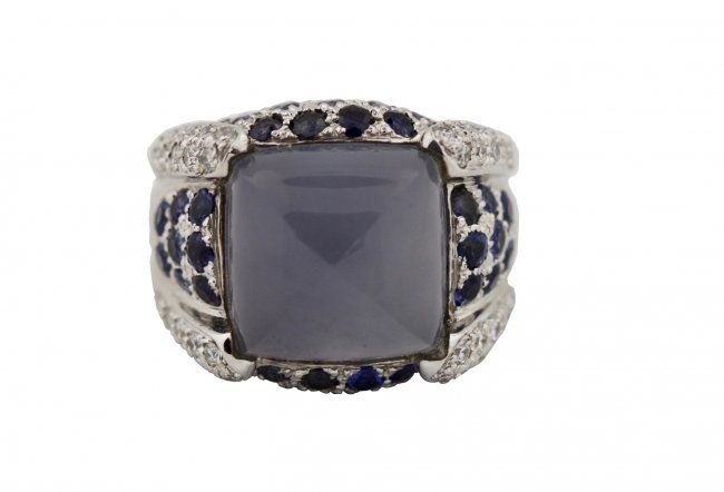 Sapphire, Chalcedony and Diamond Ring