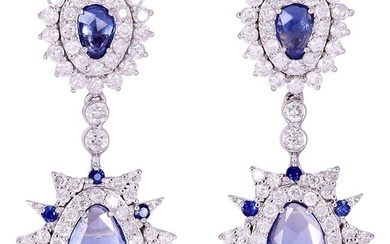 Sapphire Diamond 18 Karat White Gold Earrings