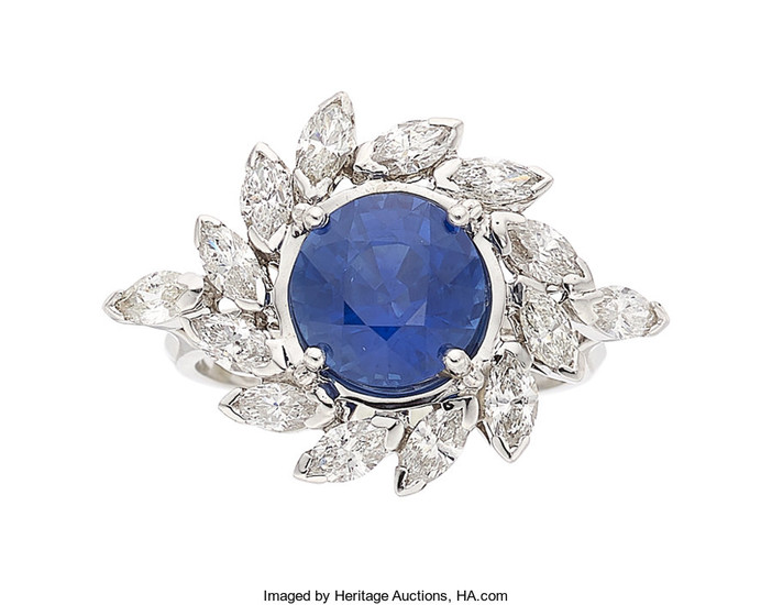 Sapphire, Diamond, White Gold Ring The ring features a...