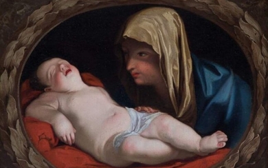Sassoferrato (1609-1685), seguace di - Madonna in adorazione del bambino dormiente