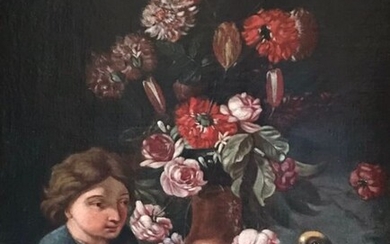 Scuola lombardo-veneta del XVIII secolo - Still life with flowers and parrot