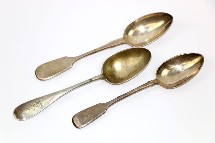 Serving spoon (3) - .875 (84 Zolotniki) silver - "Hlebnikov" and "Lyubavin" - Russia - Second half 19th century