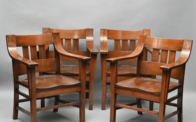 Set of Four American Arts & Crafts Oak Armchairs