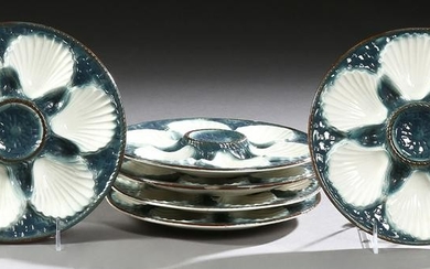Set of Six French Majolica Oyster Plates, 20th c.
