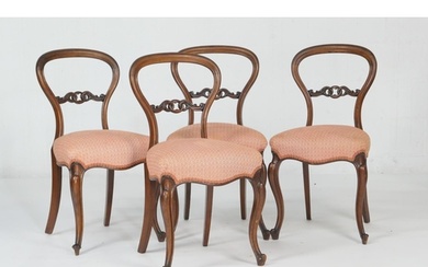 Set of four Victorian walnut balloon back dining chairs, cir...