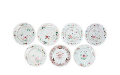 Seven Chinese famille rose export plates Qing dynasty, Qianlong period All enamelled...