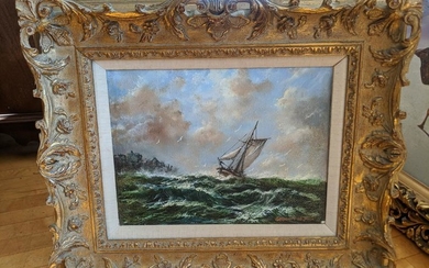 Signed Graham Hughes ? Sailboat in Rough Waters