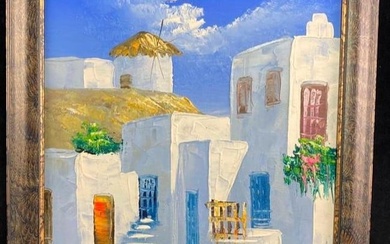 Signed Oil Painting of Santorini, Greece