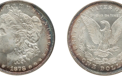 Silver Dollar, 1878, 7 over 8 Tail Feathers (strong), NGC MS 65