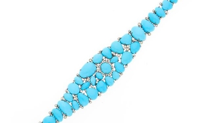 Silver, Turquoise and Diamond Bracelet