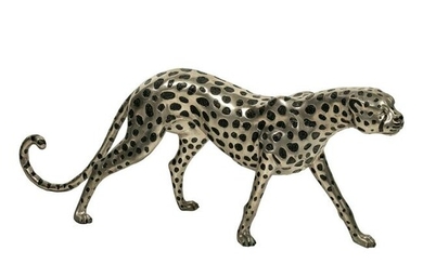 Silvered Bronze Life Size Cheetah Cat Sculpture