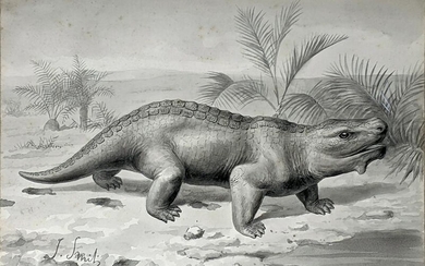 Smit Original Early Drawing of a Pareiasaurus