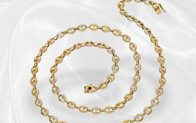 Solid goldsmith's chain in 18K gold, tricolour, coffee bean pattern