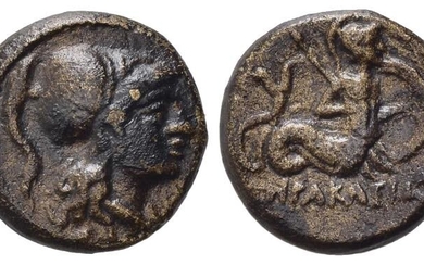 Southern Lucania, Herakleia, 3rd-1st centuries BC. Æ (14mm, 2.27g). Helmeted...