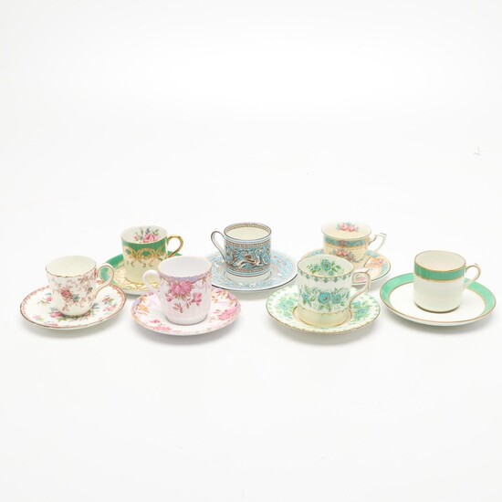 Spode, Royal Crown Derby, and Other Porcelain Demitasse Cups with Saucers