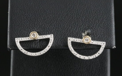 Sterling Diamond Half-Circle Stud Earrings with 10K Accent