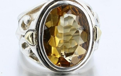 Sterling Silver Citrine Ring w/Gold Plated Accents
