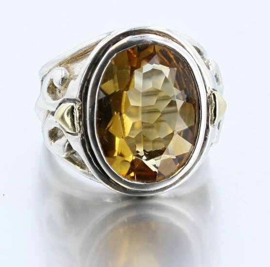 Sterling Silver Citrine Ring w/Gold Plated Accents