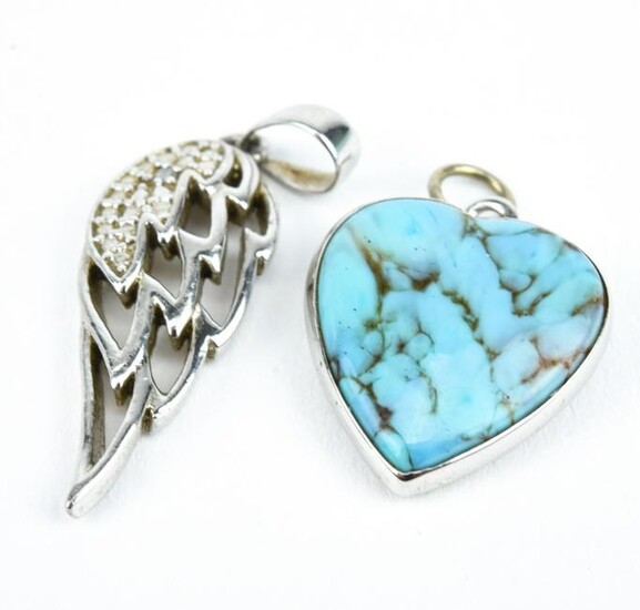 Sterling Silver Pendant - Diamond Set Wing & Heart