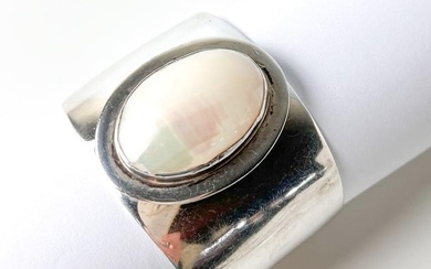 Sterling Silver and Mother of Pearl Cuff Bangle Bracelet