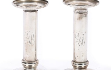Sterling silver candlesticks / candleholders with engraved laurel wreaths 5 1/8"H x 3 1/8"Diam.