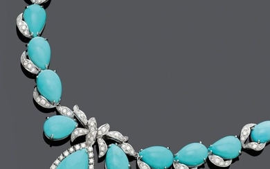 TURQUOISE AND DIAMOND NECKLACE.