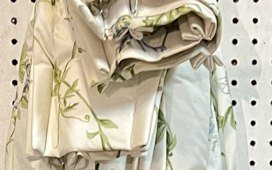 TWO PAIRS OF MODERN FLORAL LINED AND INTERLINED CURTAINS