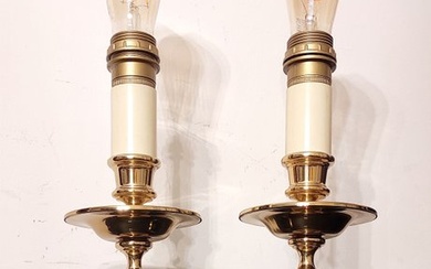 Table lamp (2) - pair, 35 cm - Brass, Ceramic