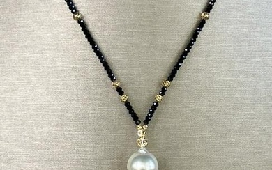 Tahitian and South Sea Pearl Drop Necklace on Spinel Strand