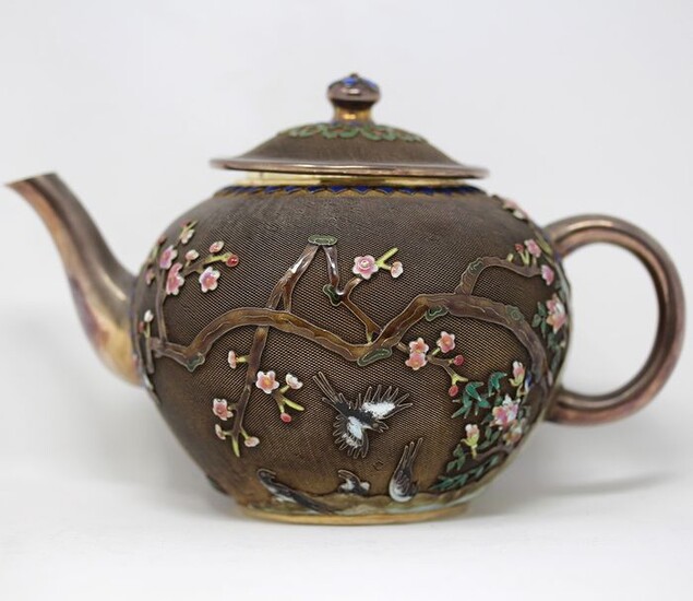 Teapot (1) - Enamel, Filigree, Silver - China - Early 20th century