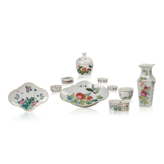 Ten Chinese Qianjiang Famille Rose Porcelain Items