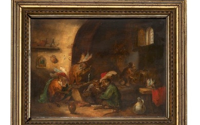 Teniers der Jüngere, David - nach Rauchende und trinkende Affen in einem Weinkeller. Um 1900.