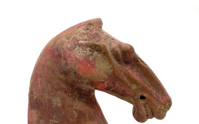 Terracotta Ancient Chinese, Han Dynasty Protomé of a Horse - 15 cm