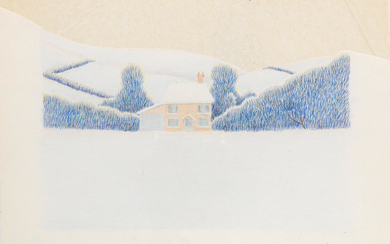 The Snowman: an original animation backdrop cel of a winter scene