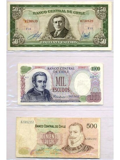 Three (3) Chilean Bank Notes