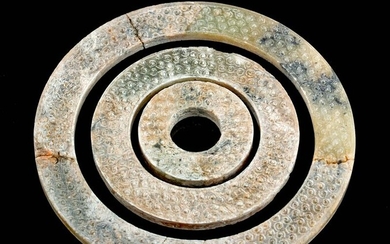 Chinese Neolithic Greenstone Discs w/ Box (3 pcs)