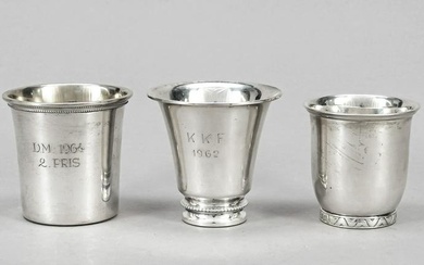 Three cups, Sweden/Denmark, 20th century, different makers, silver 830/000, 1x with gilding