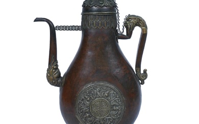 Tibetan Copper and Silvered Copper Alloy Ewer, 19th Century